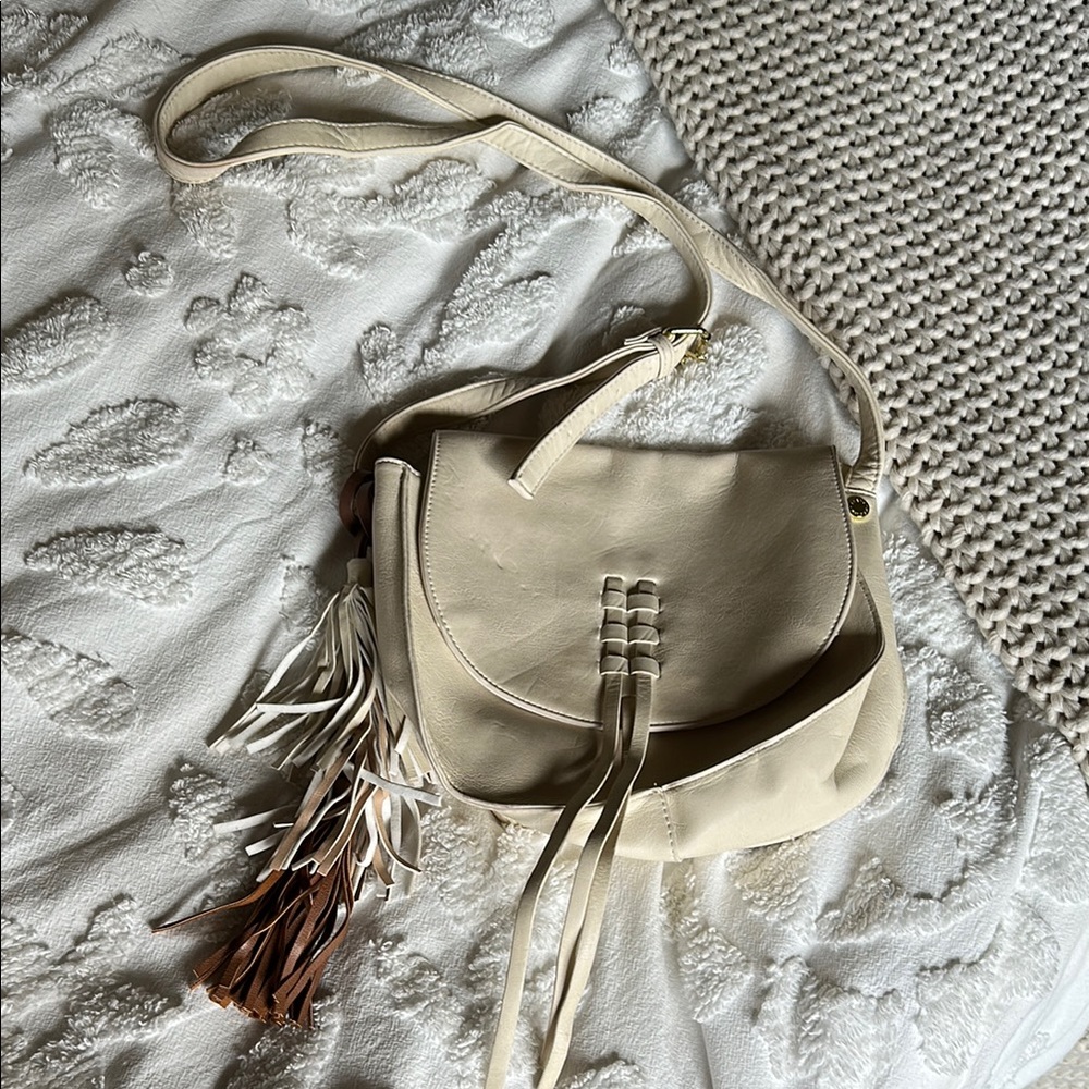 Steve Madden Cream and Brown Crossbody Bag with Relaxed Silhouette